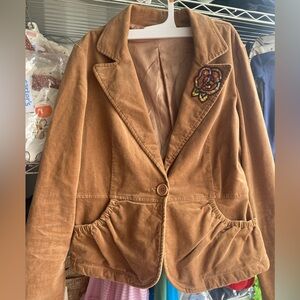 Brown Corduroy Women's Jacket with Embroidered Patch